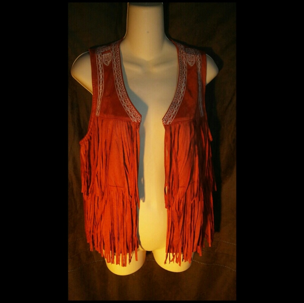 Rust Fringe Suede Vest